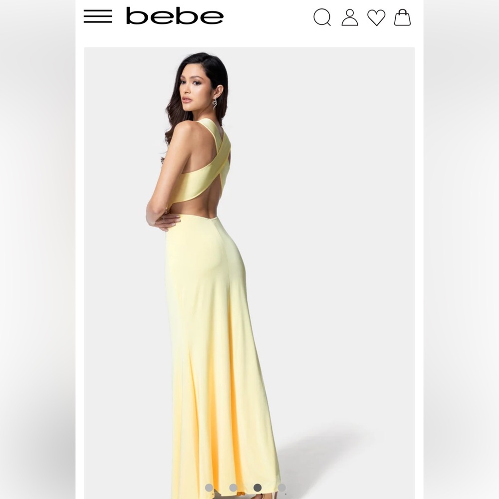 bebe Pale Yellow Backless Cross-Back Maxi Dress